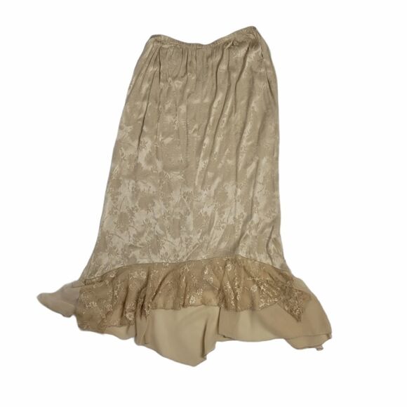 VINTAGE 90s skirt neutral brocade floral handkerchief hem L - Picture 2 of 8